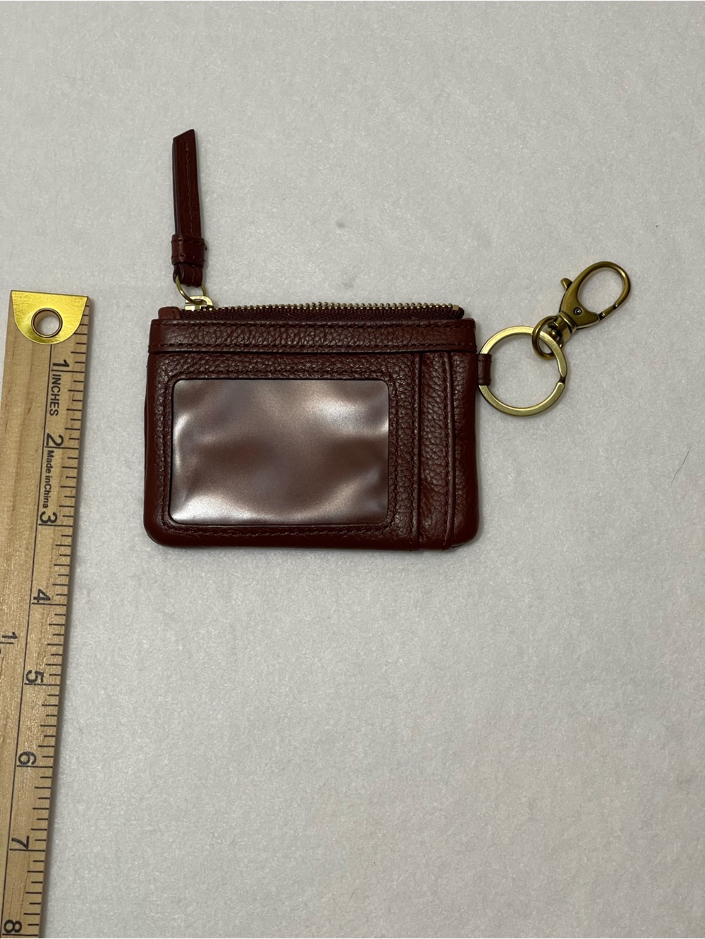 Fossil Brown Pebbled Leather Zip Wallet Card Case Keychain ID Holder - Picture 5 of 7